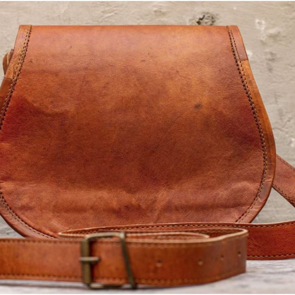 SM Brown Vintage Leather Crossbody Satchel Purse